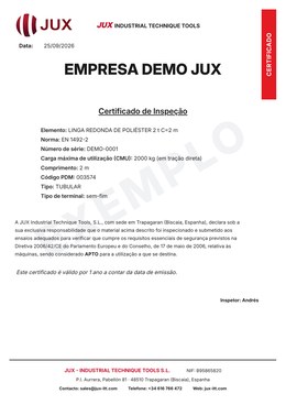 Miniatura do certificado de inspeção da ficha de exemplo